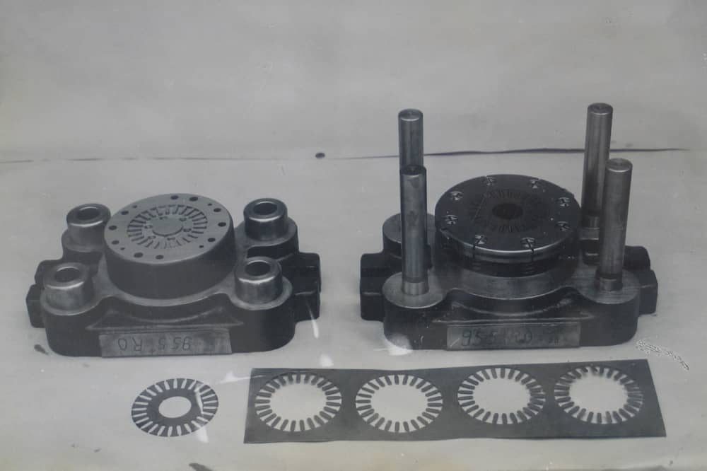 One stamp die for motor core manufactured by all grinding process in 1958